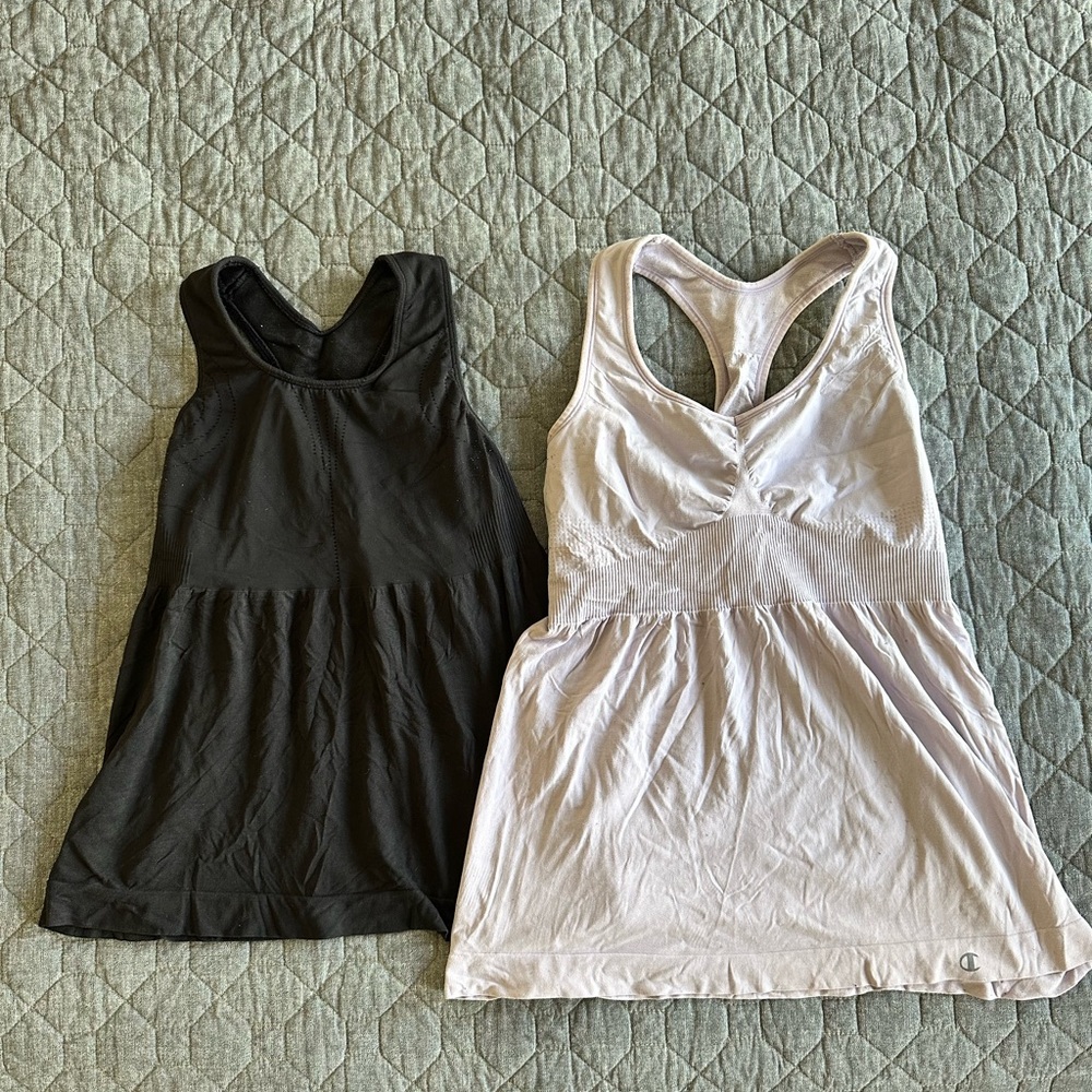 Set of 2 Champion flowy tanks with built-in sports bras, black & light purple  L